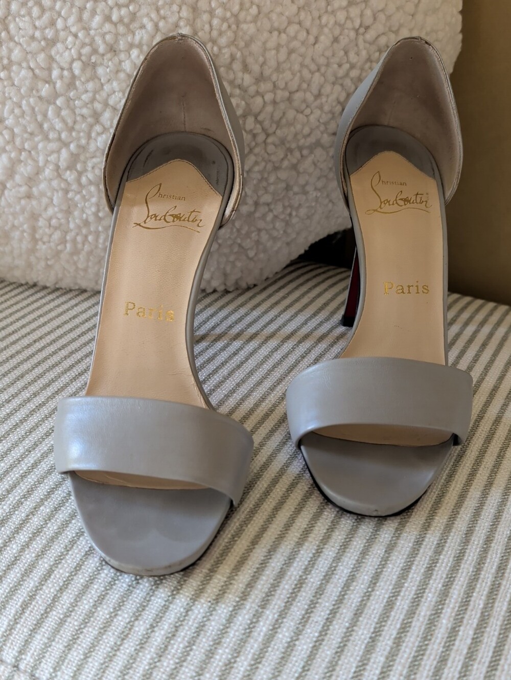 Christian Louboutin Open-Toe D'Orsay Heels in Gray